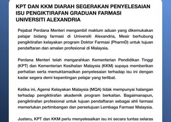 KPT, KKM diarah segera selesaikan isu graduan farmasi Universiti Alexandria